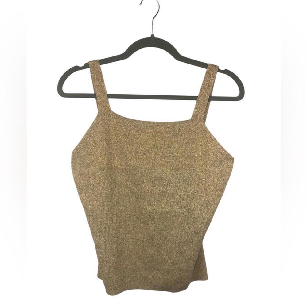 Claudia Silk Blend Gold Metallic Tank Fitted Waist Stretch Camisole
